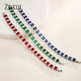 Green Square Green CZ Bracelets for Women Shinny Colorful Crystal Charm