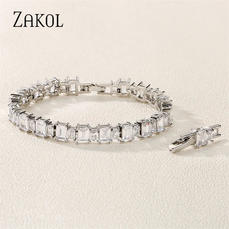 Green Square Green CZ Bracelets for Women Shinny Colorful Crystal Charm
