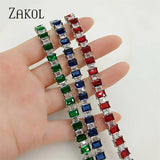 Green Square Green CZ Bracelets for Women Shinny Colorful Crystal Charm