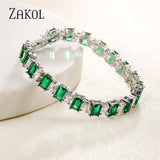 Green Square Green CZ Bracelets for Women Shinny Colorful Crystal Charm
