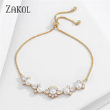 Pearl Charm Bracelet with Zircon Flower, Wedding Jewelry