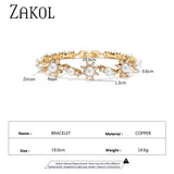 Pearl Charm Bracelet with Zircon Flower, Wedding Jewelry