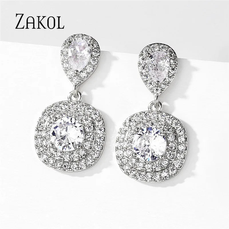 Square Water Drop Dangle Earrings for Women Bridal Wedding Jewelry