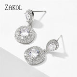 Square Water Drop Dangle Earrings for Women Bridal Wedding Jewelry