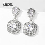Square Water Drop Dangle Earrings for Women Bridal Wedding Jewelry