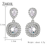 Square Water Drop Dangle Earrings for Women Bridal Wedding Jewelry