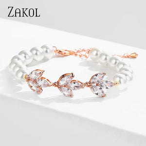 Leaf Bracelet with Cubic Zirconia for Women