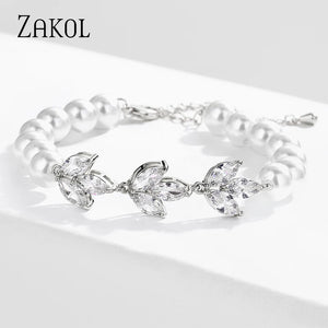 Leaf Bracelet with Cubic Zirconia for Women