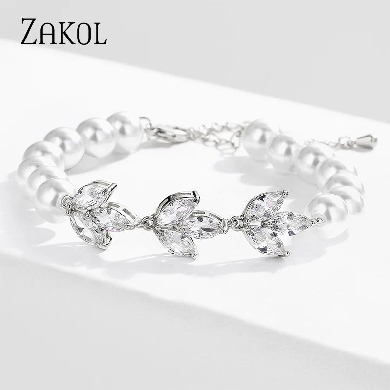 Leaf Bracelet with Cubic Zirconia for Women