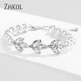 Leaf Bracelet with Cubic Zirconia for Women