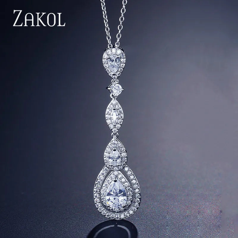 Water Drop CZ Long Pendant Necklace for Women FSNP2038