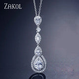 Water Drop CZ Long Pendant Necklace for Women FSNP2038