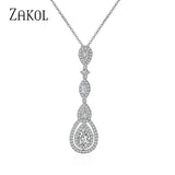 Water Drop CZ Long Pendant Necklace for Women FSNP2038