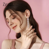 Marquise Cut Cluster Flower Zirconia Crystal Long Dangle Drop Earrings