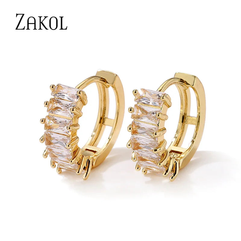 Classic Crystal Geometric Hoop Earrings For Women Metal Party