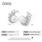 Simulated Pearl Stud Earrings with CZ Weddings Jewelry