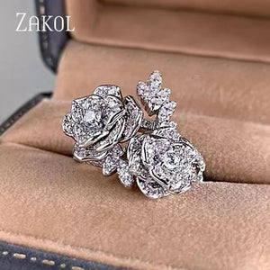 Flower Adjustable Ring for Women Cubic Zirconia Open Ring