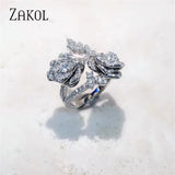 Flower Adjustable Ring for Women Cubic Zirconia Open Ring