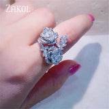Flower Adjustable Ring for Women Cubic Zirconia Open Ring