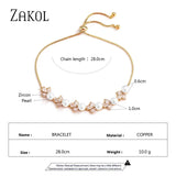 Round Pearls Bracelets Leaf Zirconia Adjustable Wedding Jewelry