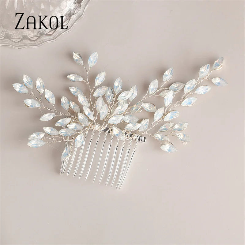 Leaf Pearls Wedding Hair Combs Silver Rhinestone Bridal Head Jewelry