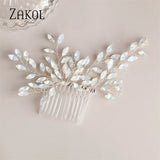 Leaf Pearls Wedding Hair Combs Silver Rhinestone Bridal Head Jewelry