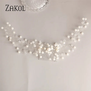 Leaf Pearls Wedding Hair Combs Silver Rhinestone Bridal Head Jewelry