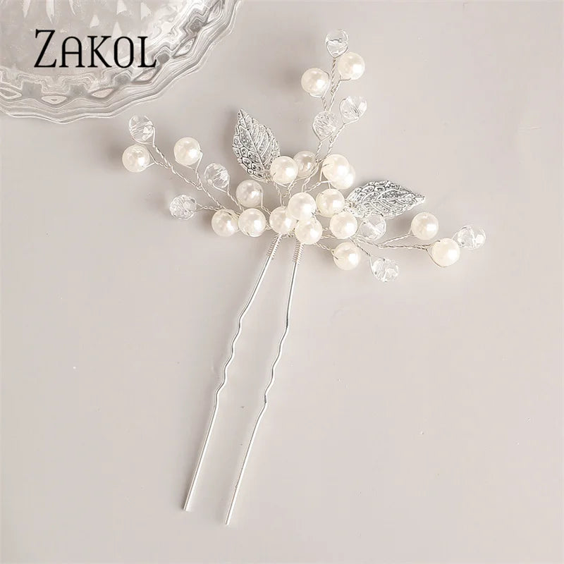 Leaf Pearls Wedding Hair Combs Silver Rhinestone Bridal Head Jewelry