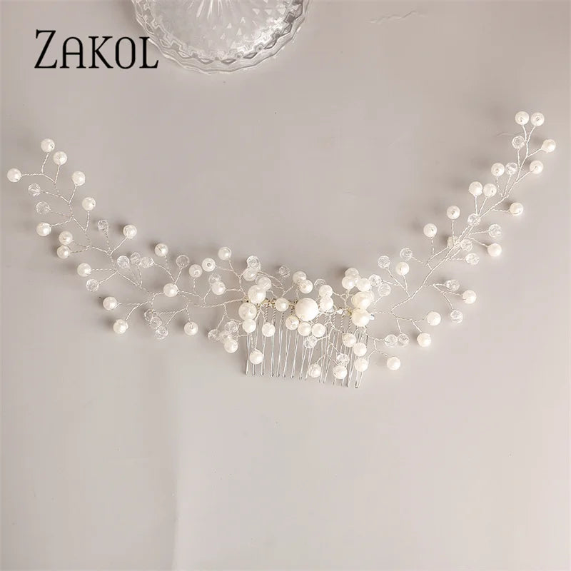 Leaf Pearls Wedding Hair Combs Silver Rhinestone Bridal Head Jewelry