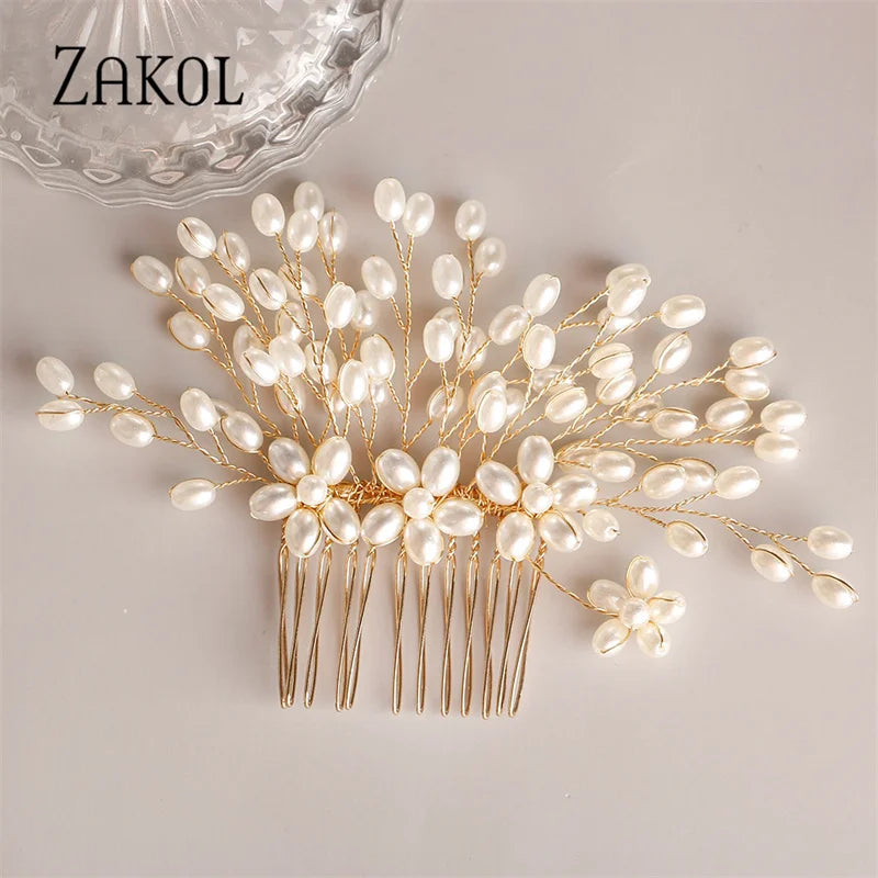Leaf Pearls Wedding Hair Combs Silver Rhinestone Bridal Head Jewelry