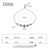 Green Square Zircon Adjustable Bracelet for Women