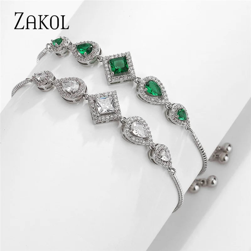 Green Square Zircon Adjustable Bracelet for Women