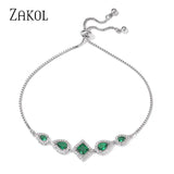 Green Square Zircon Adjustable Bracelet for Women