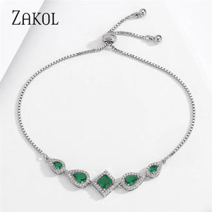 Green Square Zircon Adjustable Bracelet for Women