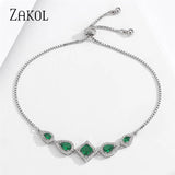 Green Square Zircon Adjustable Bracelet for Women