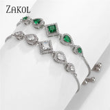 Green Square Zircon Adjustable Bracelet for Women
