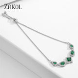 Green Square Zircon Adjustable Bracelet for Women