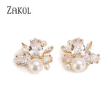 Pearl Zircon Stud Earring for Women Bridal Wedding Party
