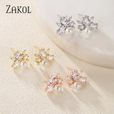 Pearl Zircon Stud Earring for Women Bridal Wedding Party