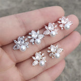 Pearl Zircon Stud Earring for Women Bridal Wedding Party