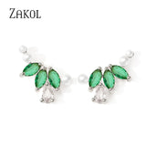Green Zircon Leaf Stud Earrings Girls Party Accessories