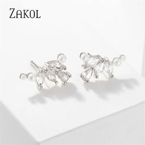 Green Zircon Leaf Stud Earrings Girls Party Accessories