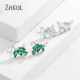 Green Zircon Leaf Stud Earrings Girls Party Accessories