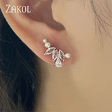 Green Zircon Leaf Stud Earrings Girls Party Accessories