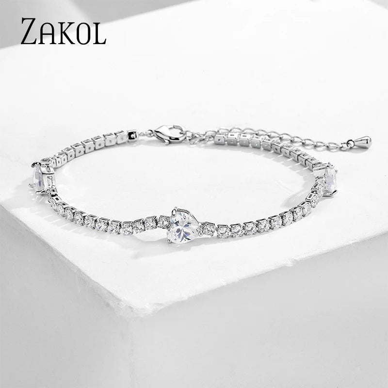 CZ Heart Bracelet Bangle Silver Jewelry BP5041