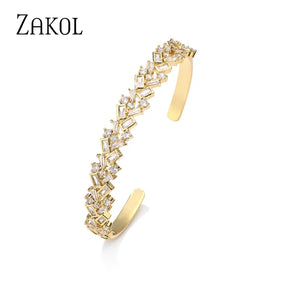 Pink CZ Cuff Bangle T-Shape Bracelet for Women