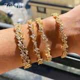 Pink CZ Cuff Bangle T-Shape Bracelet for Women
