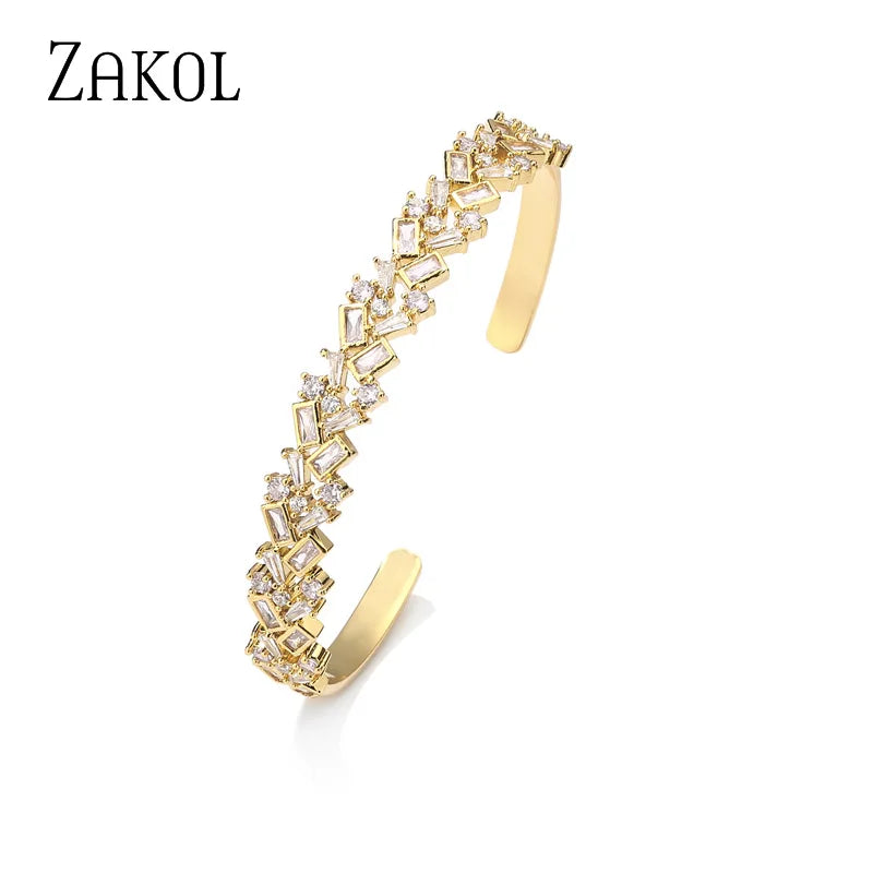 Pink CZ Cuff Bangle T-Shape Bracelet for Women