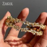 Pink CZ Cuff Bangle T-Shape Bracelet for Women