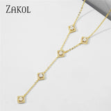 Square Cubic Zirconia Charm Y Shape Long Choker Necklace Wedding Jewelry